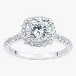 (H-I / Si1-Si2) Womens 2 CT. T.W. Lab Grown White Diamond 10K Gold Round Side Stone Halo Engagement Ring