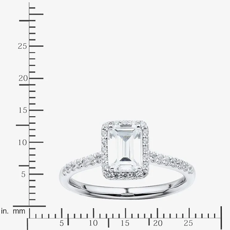 (H-I / Si1-Si2) Womens 1 1/4 CT. T.W. Lab Grown White Diamond 10K Gold Side Stone Halo Engagement Ring