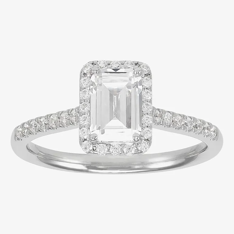 (H-I / Si1-Si2) Womens 1 1/4 CT. T.W. Lab Grown White Diamond 10K Gold Side Stone Halo Engagement Ring