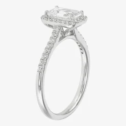 (H-I / Si1-Si2) Womens 1 1/4 CT. T.W. Lab Grown White Diamond 10K Gold Side Stone Halo Engagement Ring