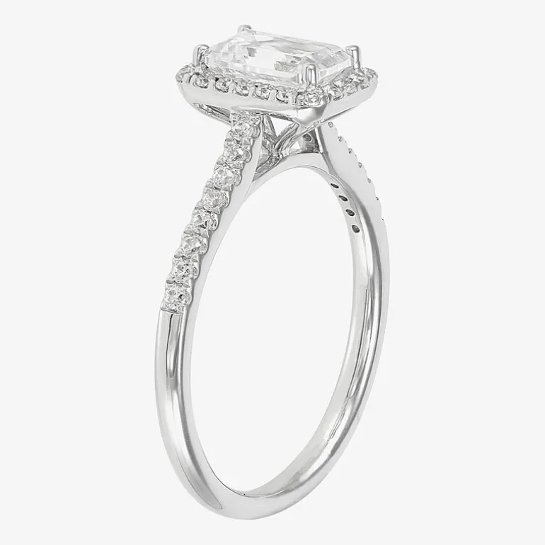 (H-I / Si1-Si2) Womens 1 1/4 CT. T.W. Lab Grown White Diamond 10K Gold Side Stone Halo Engagement Ring