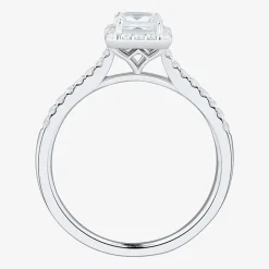 (H-I / Si1-Si2) Womens 1 1/4 CT. T.W. Lab Grown White Diamond 10K Gold Side Stone Halo Engagement Ring