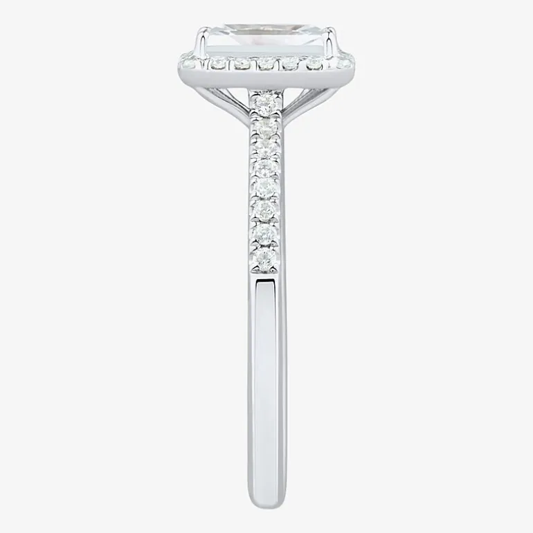 (H-I / Si1-Si2) Womens 1 1/4 CT. T.W. Lab Grown White Diamond 10K Gold Side Stone Halo Engagement Ring