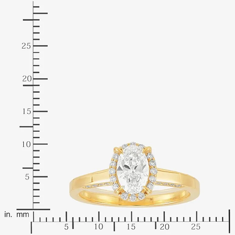 (H-I / Si1-Si2) Womens 1 CT. T.W. Lab Grown White Diamond 10K Gold Oval Halo Engagement Ring