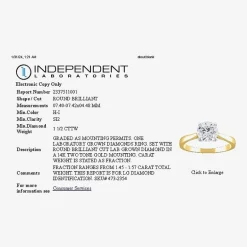 (H-I / Si2) Womens 1 1/2 CT. Lab Grown White Diamond 14K Gold Round Solitaire Engagement Ring