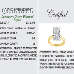 (H-I / SI2) Womens 3 CT. Lab-Grown White Diamond 14K Gold Radiant-Cut Solitaire Engagement Ring