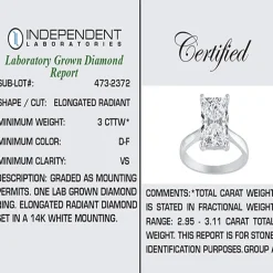 (H-I / SI2) Womens 3 CT. Lab-Grown White Diamond 14K Gold Radiant-Cut Solitaire Engagement Ring
