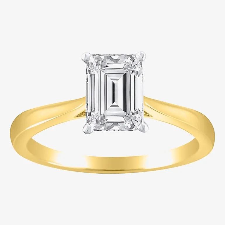 (H-I / SI2) Womens 1 1/2 CT. Lab-Grown White Diamond in 14K Gold Emerald Solitaire Engagement Ring