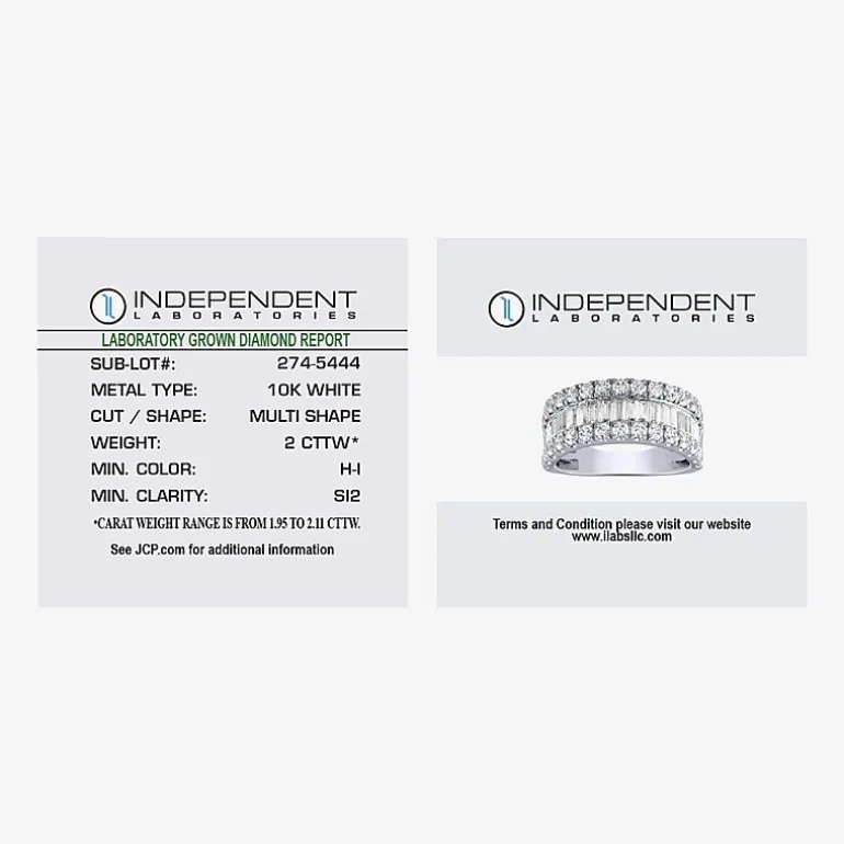 (H-I / Si2) Womens 2 CT. T.W. Lab Grown White Diamond 10K Gold Anniversary Engagement Ring