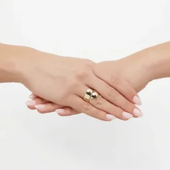 Hollow Womens 14K Gold Round Bypass  Cocktail Ring