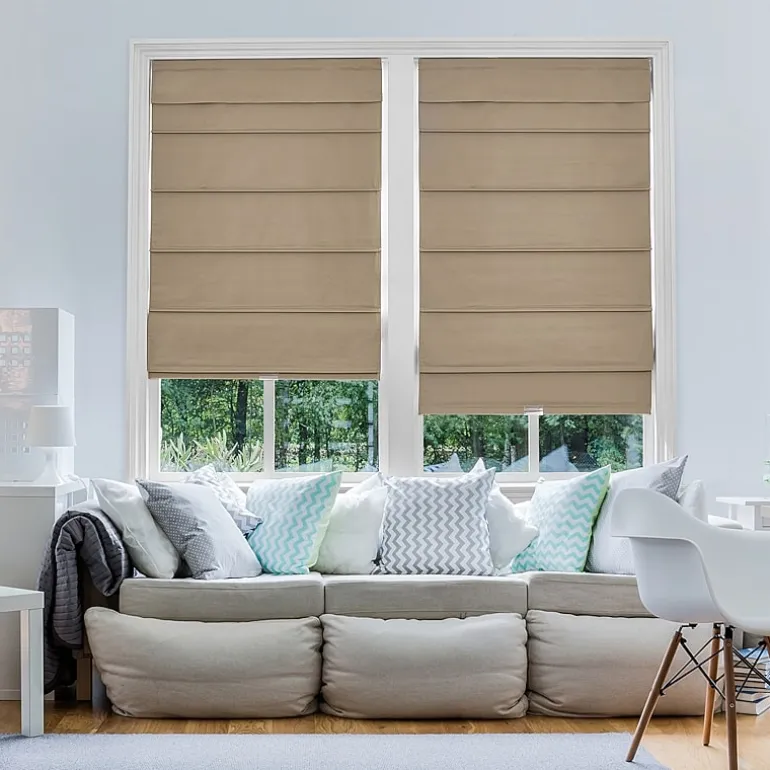 Home Basics Classic Cotton Twill Fabric With Blackout Liner Custom Cordless Blackout Roman Shade