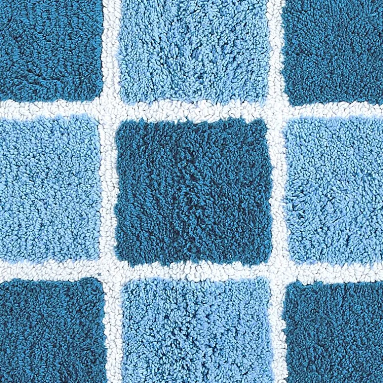 Home Expressions Blue Grid Bath Rug
