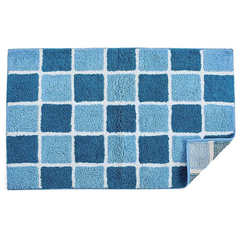 Home Expressions Blue Grid Bath Rug