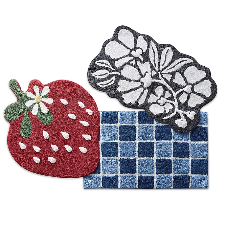Home Expressions Blue Grid Bath Rug