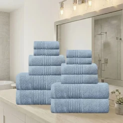 Home Weavers Inc Hazel Collection 100% Cotton Zero Twist Super Absorbent 12-pc. Quick Dry Bath Towel Set