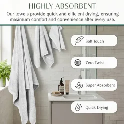 Home Weavers Inc Hazel Collection 100% Cotton Zero Twist Super Absorbent 12-pc. Quick Dry Bath Towel Set