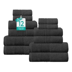 Home Weavers Inc Hazel Collection 100% Cotton Zero Twist Super Absorbent 12-pc. Quick Dry Bath Towel Set
