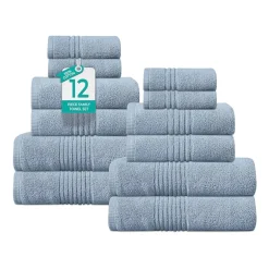 Home Weavers Inc Hazel Collection 100% Cotton Zero Twist Super Absorbent 12-pc. Quick Dry Bath Towel Set