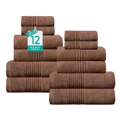 Home Weavers Inc Hazel Collection 100% Cotton Zero Twist Super Absorbent 12-pc. Quick Dry Bath Towel Set