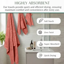 Home Weavers Inc Hazel Collection 100% Cotton Zero Twist Super Absorbent 12-pc. Quick Dry Bath Towel Set