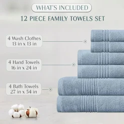 Home Weavers Inc Hazel Collection 100% Cotton Zero Twist Super Absorbent 12-pc. Quick Dry Bath Towel Set