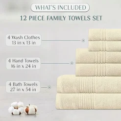 Home Weavers Inc Hazel Collection 100% Cotton Zero Twist Super Absorbent 12-pc. Quick Dry Bath Towel Set