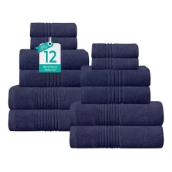 Home Weavers Inc Hazel Collection 100% Cotton Zero Twist Super Absorbent 12-pc. Quick Dry Bath Towel Set