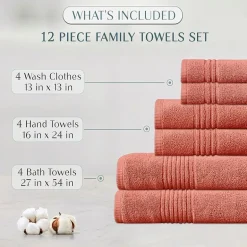 Home Weavers Inc Hazel Collection 100% Cotton Zero Twist Super Absorbent 12-pc. Quick Dry Bath Towel Set