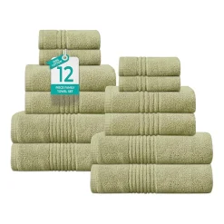 Home Weavers Inc Hazel Collection 100% Cotton Zero Twist Super Absorbent 12-pc. Quick Dry Bath Towel Set