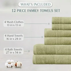 Home Weavers Inc Hazel Collection 100% Cotton Zero Twist Super Absorbent 12-pc. Quick Dry Bath Towel Set