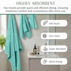 Home Weavers Inc Hazel Collection 100% Cotton Zero Twist Super Absorbent 12-pc. Quick Dry Bath Towel Set