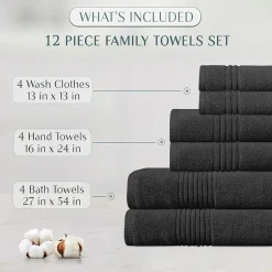 Home Weavers Inc Hazel Collection 100% Cotton Zero Twist Super Absorbent 12-pc. Quick Dry Bath Towel Set