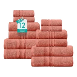 Home Weavers Inc Hazel Collection 100% Cotton Zero Twist Super Absorbent 12-pc. Quick Dry Bath Towel Set