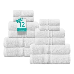 Home Weavers Inc Hazel Collection 100% Cotton Zero Twist Super Absorbent 12-pc. Quick Dry Bath Towel Set
