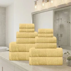 Home Weavers Inc Hazel Collection 100% Cotton Zero Twist Super Absorbent 12-pc. Quick Dry Bath Towel Set