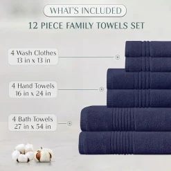 Home Weavers Inc Hazel Collection 100% Cotton Zero Twist Super Absorbent 12-pc. Quick Dry Bath Towel Set