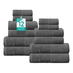 Home Weavers Inc Hazel Collection 100% Cotton Zero Twist Super Absorbent 12-pc. Quick Dry Bath Towel Set