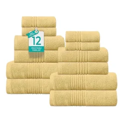 Home Weavers Inc Hazel Collection 100% Cotton Zero Twist Super Absorbent 12-pc. Quick Dry Bath Towel Set