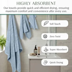 Home Weavers Inc Hazel Collection 100% Cotton Zero Twist Super Absorbent 12-pc. Quick Dry Bath Towel Set