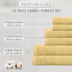 Home Weavers Inc Hazel Collection 100% Cotton Zero Twist Super Absorbent 12-pc. Quick Dry Bath Towel Set