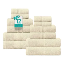 Home Weavers Inc Hazel Collection 100% Cotton Zero Twist Super Absorbent 12-pc. Quick Dry Bath Towel Set