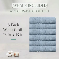 Home Weavers Inc Hazel Collection 100% Cotton Zero Twist 6-pc. Quick Dry Washcloth