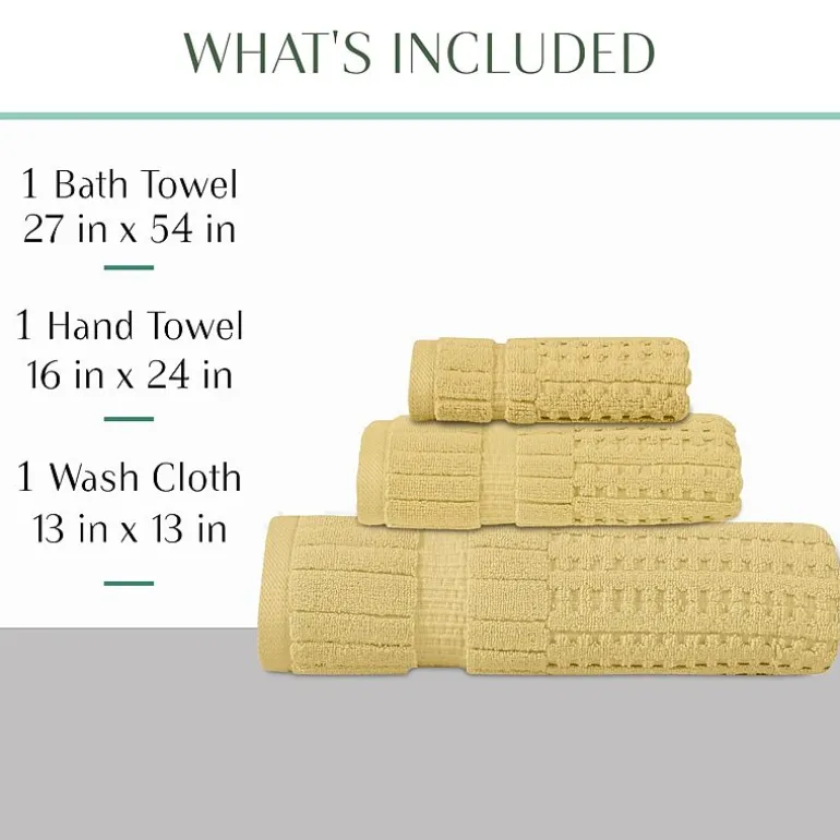 Home Weavers Inc Willow Collection 100% Cotton Zero Twist Super Absorbent 3-pc. Quick Dry Bath Towel Set