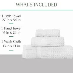 Home Weavers Inc Willow Collection 100% Cotton Zero Twist Super Absorbent 3-pc. Quick Dry Bath Towel Set