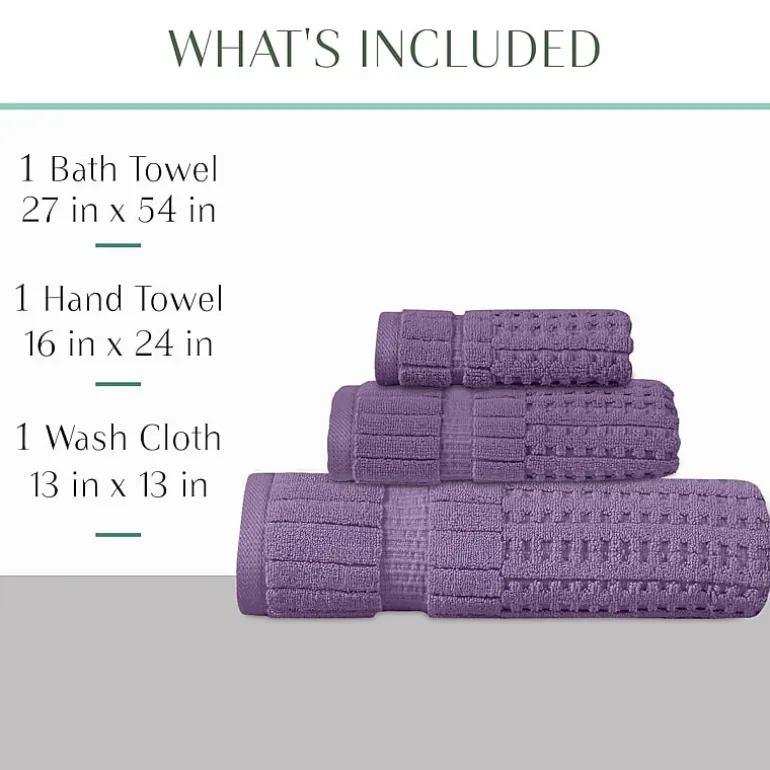 Home Weavers Inc Willow Collection 100% Cotton Zero Twist Super Absorbent 3-pc. Quick Dry Bath Towel Set