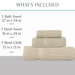 Home Weavers Inc Willow Collection 100% Cotton Zero Twist Super Absorbent 3-pc. Quick Dry Bath Towel Set
