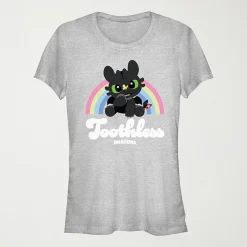 How To Train Your Dragon Toothless Rainbow Tee Womens Juniors Crew Neck Short Sleeve Regular Fit Graphic T-Shirt