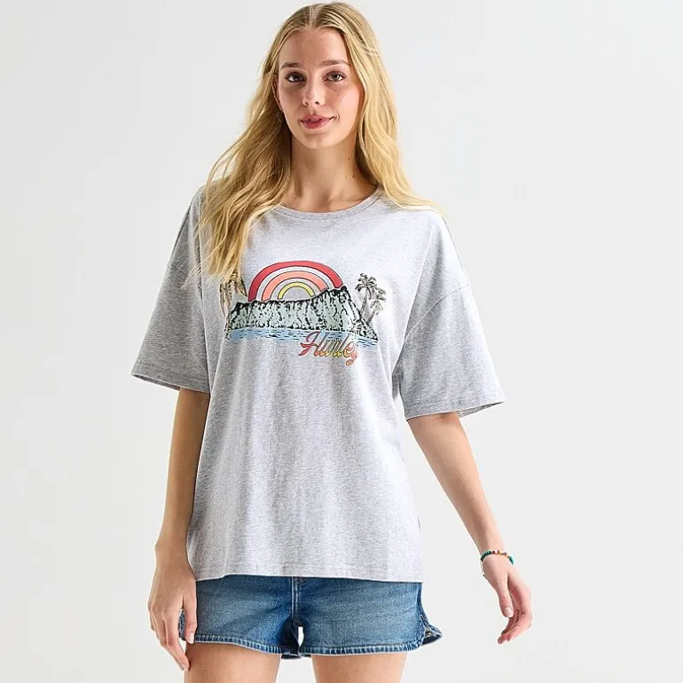 Hurley Womens Juniors Crew Neck Short Sleeve Oversized Graphic T-Shirt