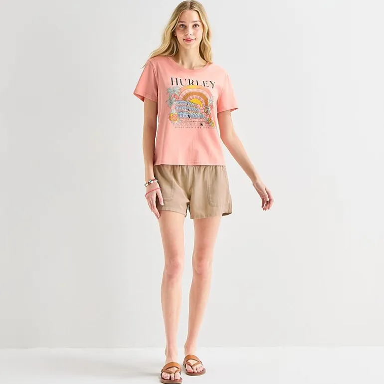 Hurley Womens Juniors Crew Neck Short Sleeve Regular Fit Graphic T-Shirt