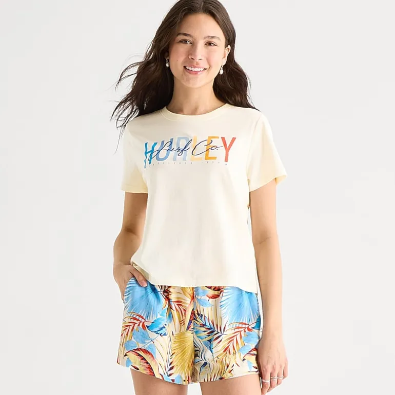 Hurley Womens Juniors Crew Neck Short Sleeve Regular Fit Graphic T-Shirt